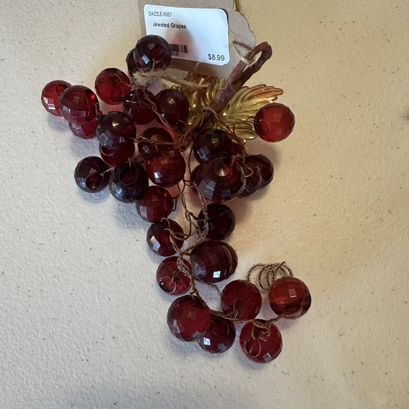 Set/3 Red & Yellow, Plastic Lucite Faceted Jeweled Grape‎ Clusters Leaves - Picture 4 of 8